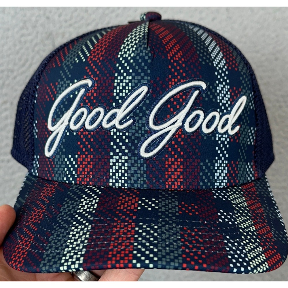NEW Good Good Golf Hat Mens OSFA Trucker Navy Blue Red Geometric Mesh Snapback